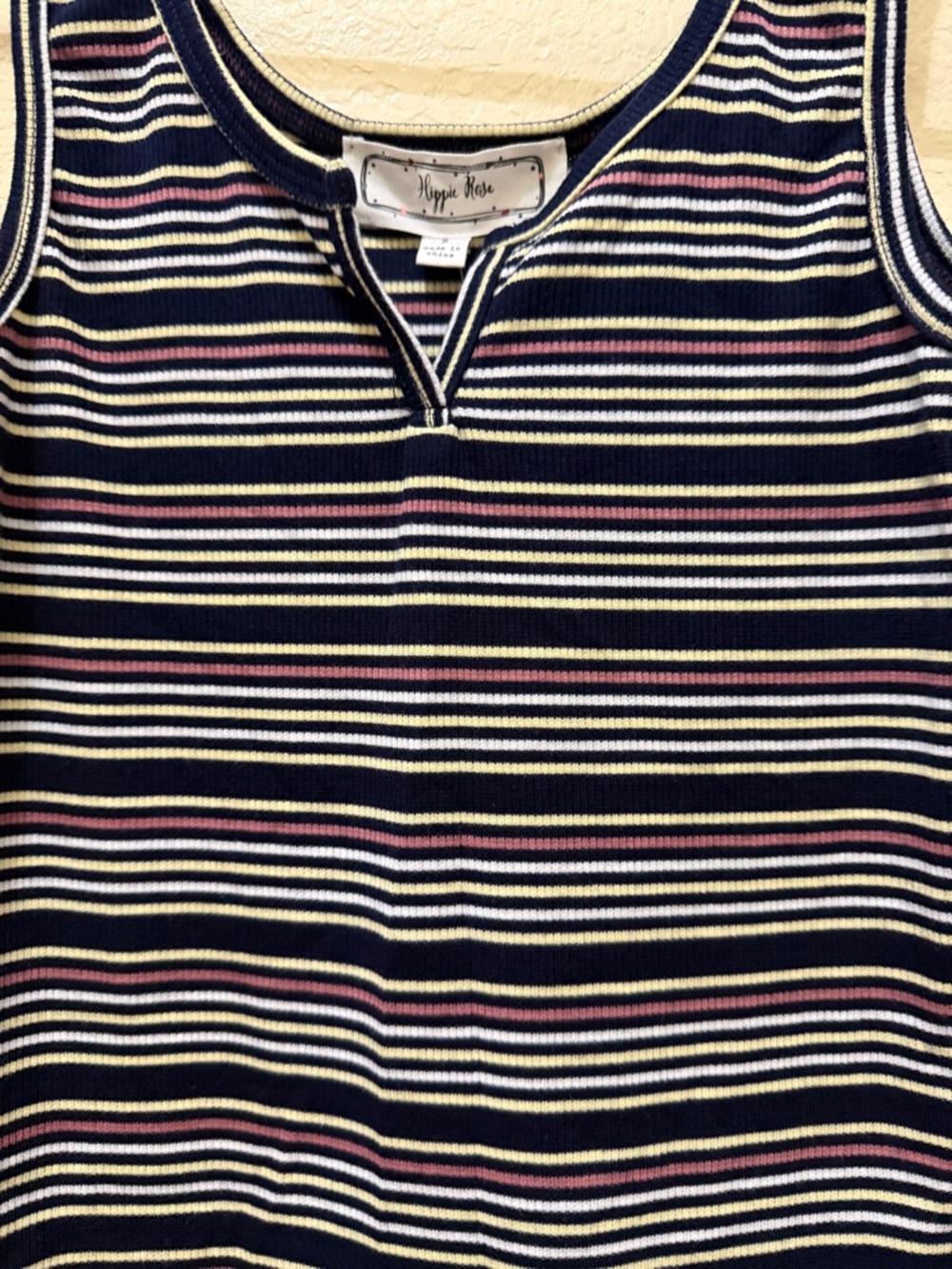 Hippie Rose Navy, White & Pink Striped Ribbed Tank - Picture 2 of 4